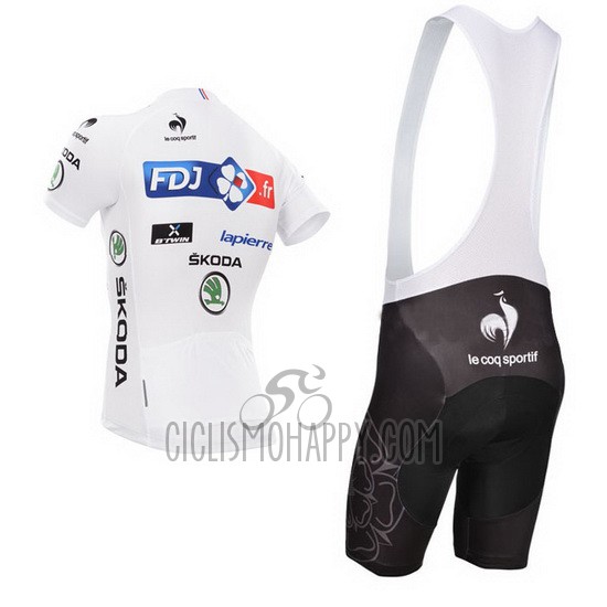 FDJ Lider Cycling Jersey Bib Short 2014 Men Short Sleeve White